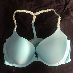 Victoria Secret Razorback Demi Bra 32D Aqua Front Close Braided Strap Underwire